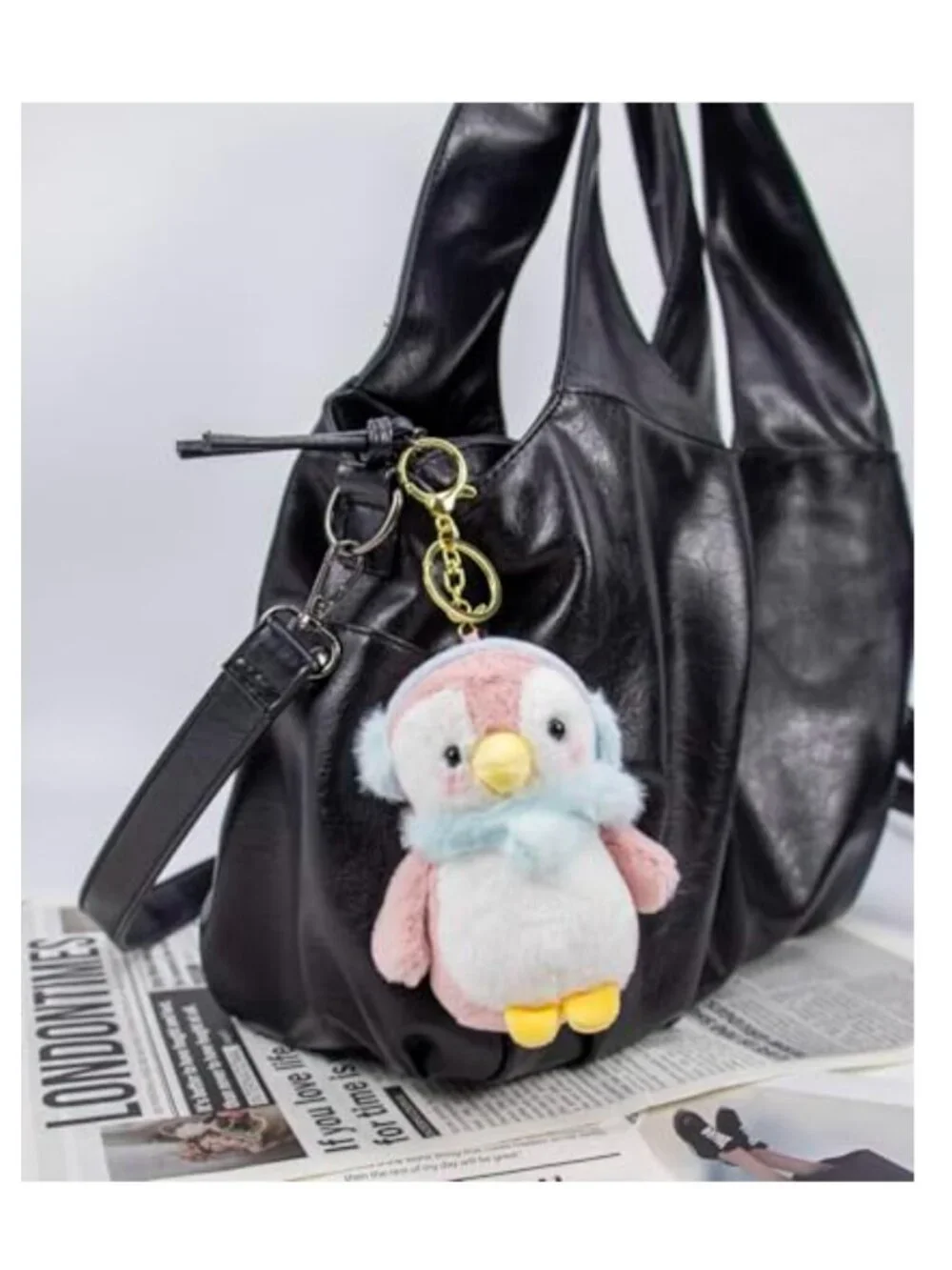 Cute Penguin Keychain Soft Fabric Animal Bag Charm with Metal Keyring